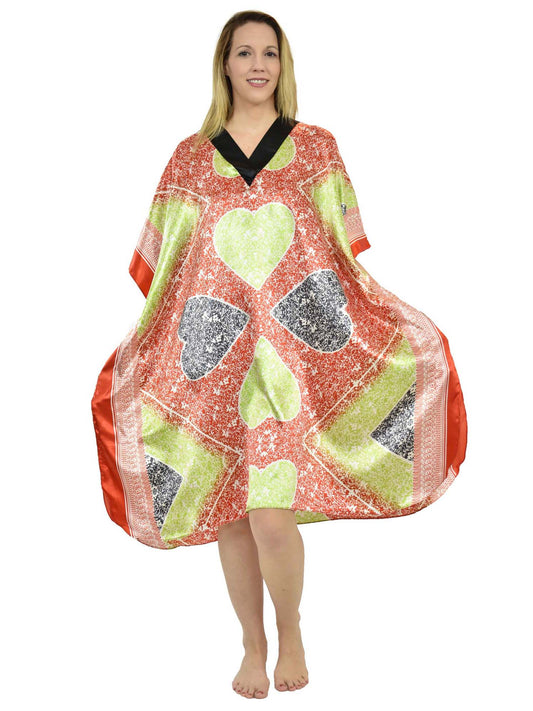 Women's Short Satin Caftan / Kaftan / Muumuu, Queen of Hearts Print
