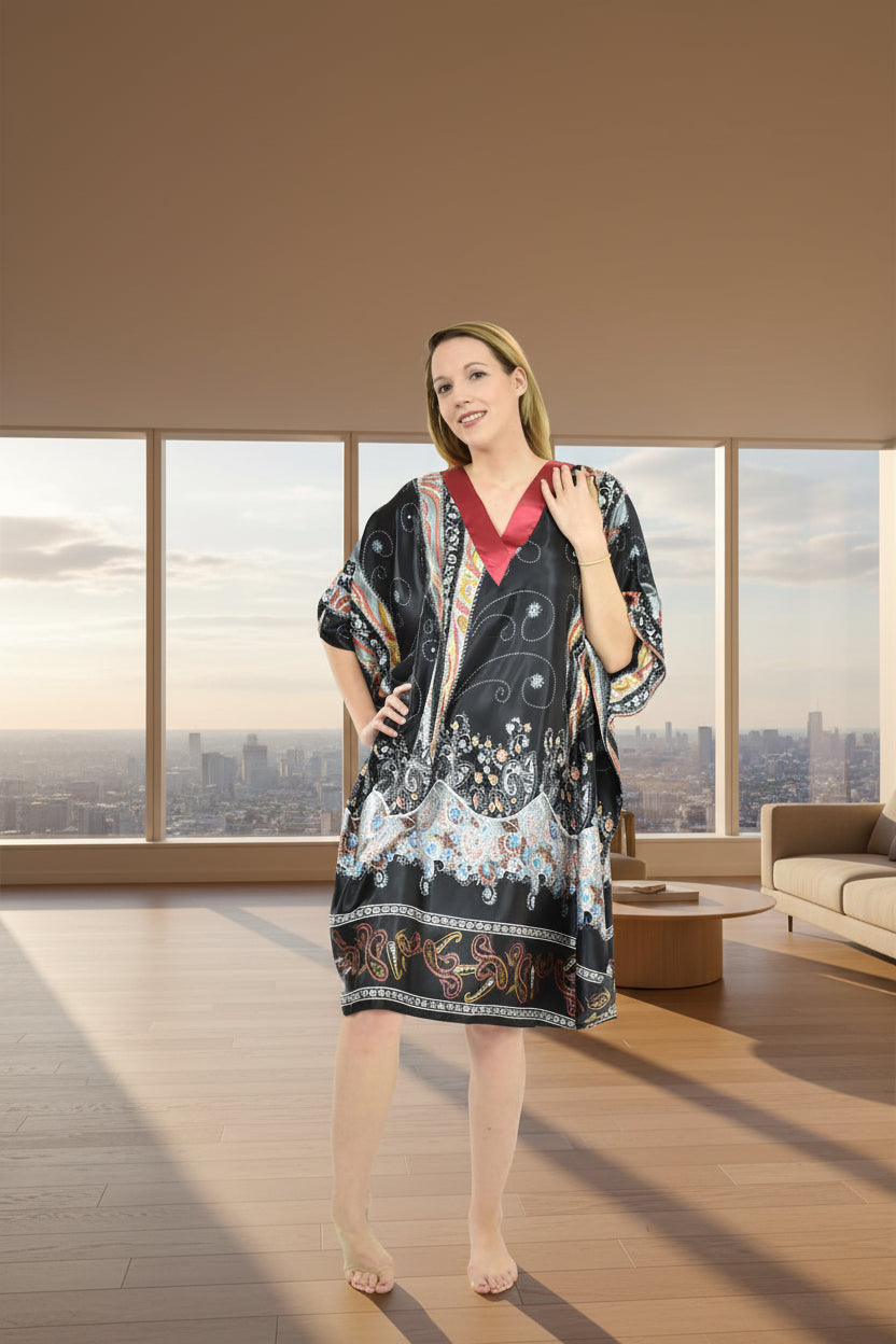 Women's Short Satin Caftan / Kaftan / Muumuu, Desert Nights Print