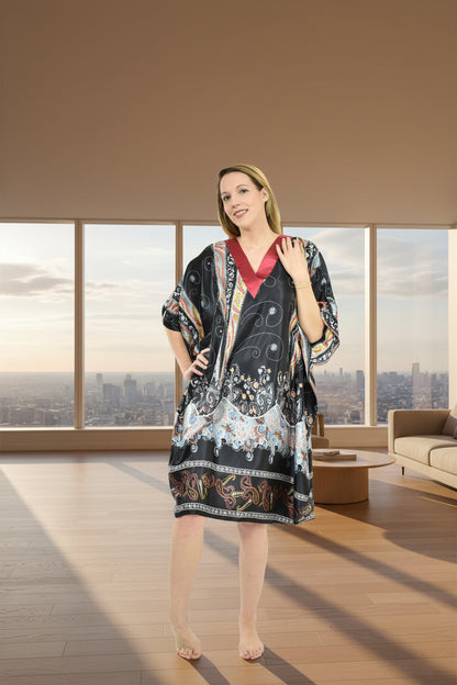 Women's Short Satin Caftan / Kaftan / Muumuu, Desert Nights Print