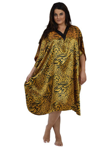 Women's Short Satin Caftan / Kaftan / Muumuu, Animal Print