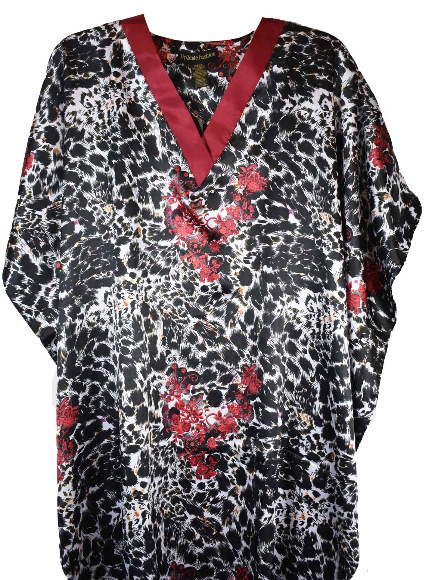 Women's Short Satin Caftan / Kaftan / Muumuu, Rose Petal Bloom Print