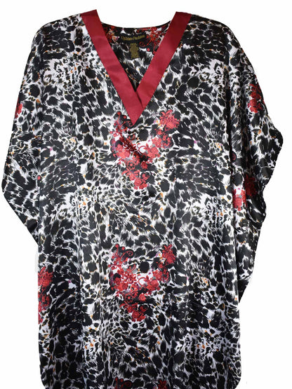 Women's Short Satin Caftan / Kaftan / Muumuu, Rose Petal Bloom Print