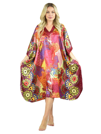 Women's Short Satin Caftan / Kaftan / Muumuu, Sunset Safari Print