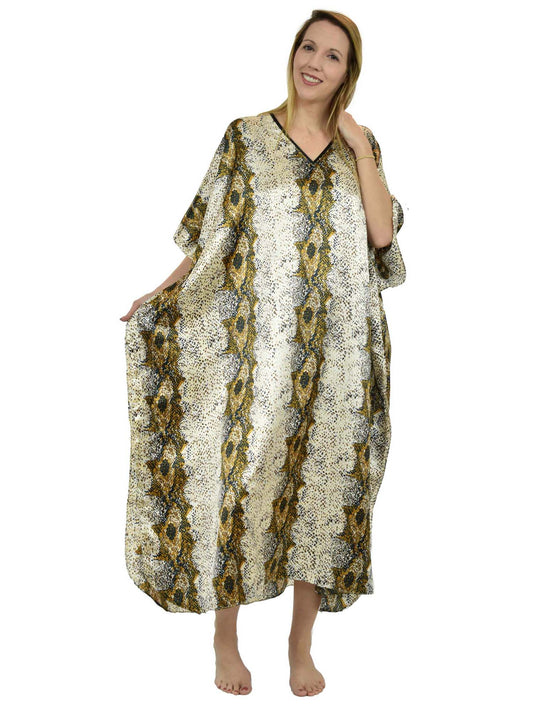 Women's Long Satin Caftan / Kaftan / Muumuu, Snakeskin Print