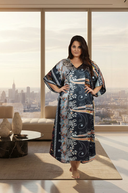 Women's Long Satin Caftan / Kaftan / Muumuu, Desert Nights Print