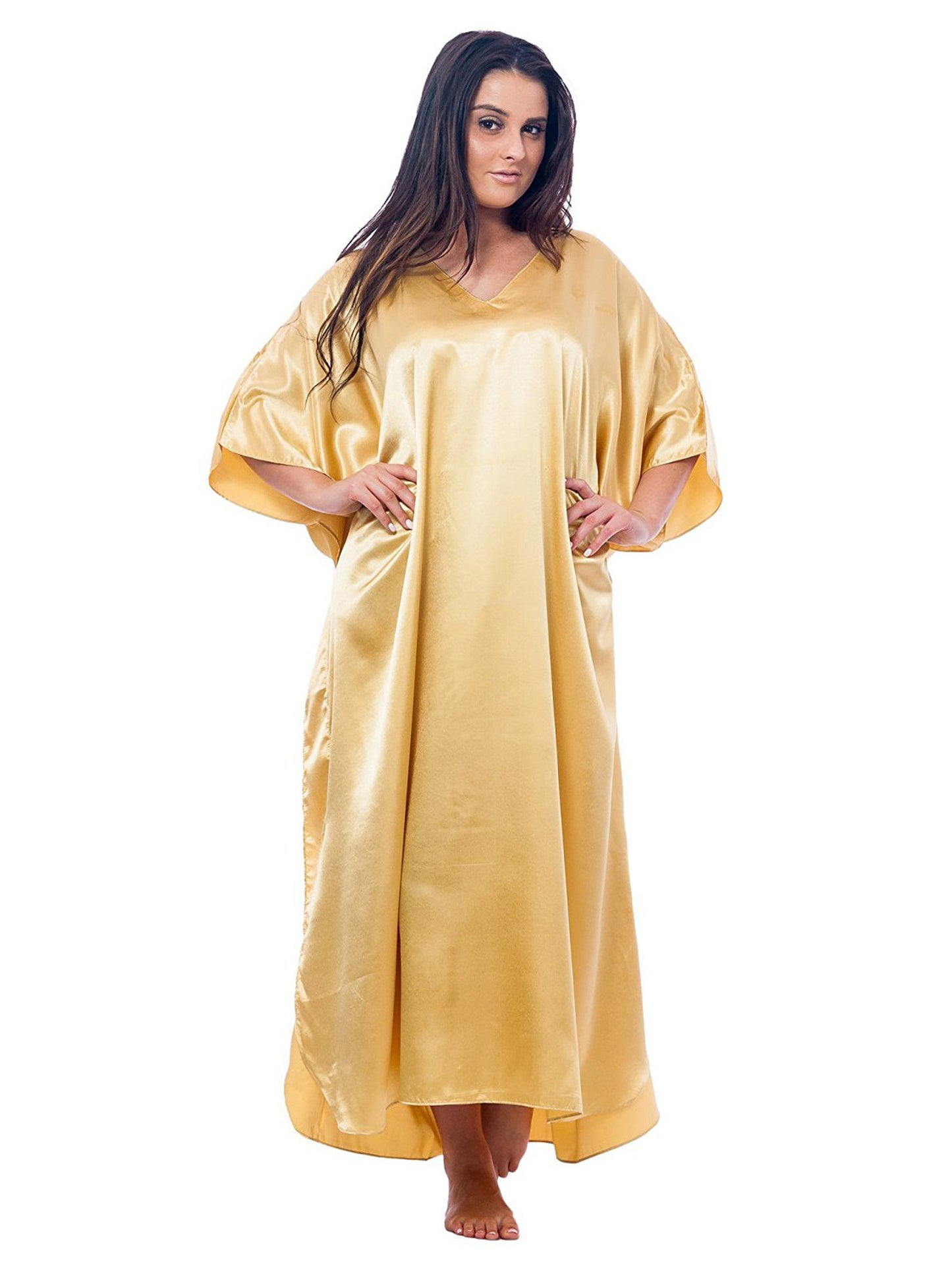 Women's Long Satin Caftan / Kaftan / Muumuu, Solid Color