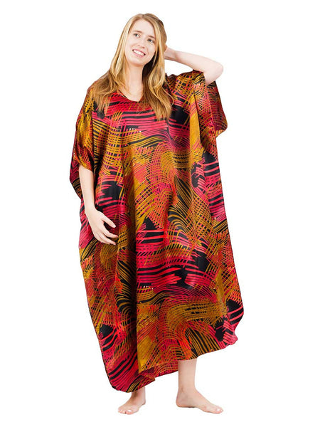 Women's Long Satin Caftan / Kaftan / Muumuu, Vortex Print