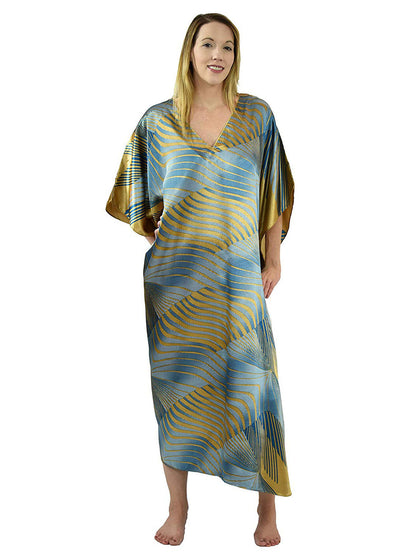 Women's Long Satin Caftan / Kaftan / Muumuu, Solar Vortex Print