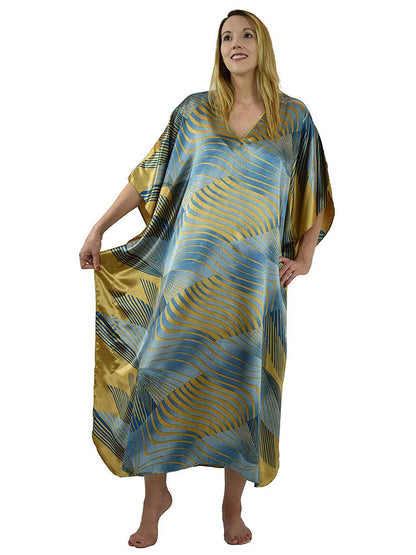 Women's Long Satin Caftan / Kaftan / Muumuu, Solar Vortex Print