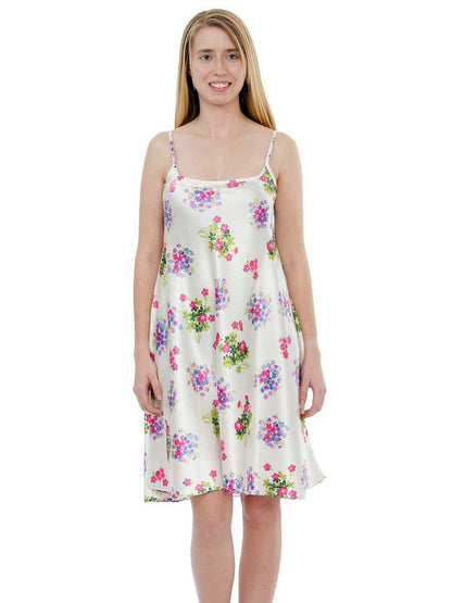 Up2date Fashion Women’s Printed Satin Chemise Nightgown,  Adjustable Strap Silky Slip Nightie Sleepwear