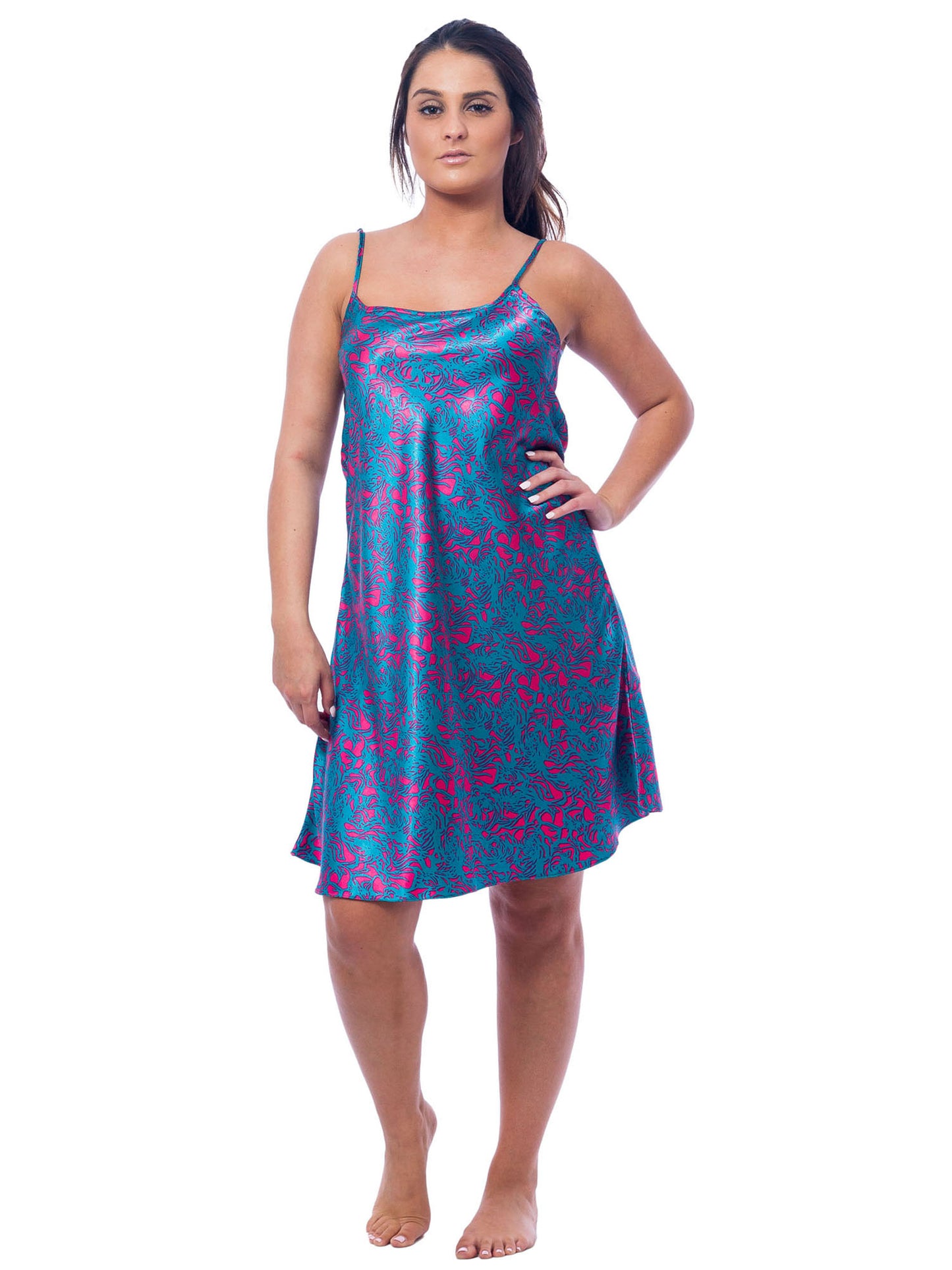 Up2date Fashion Women’s Printed Satin Chemise Nightgown,  Adjustable Strap Silky Slip Nightie Sleepwear