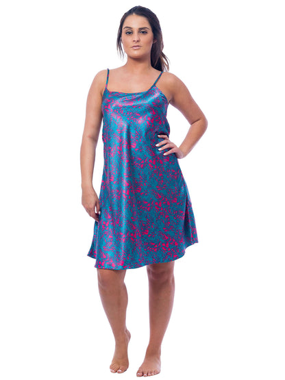 Up2date Fashion Women’s Printed Satin Chemise Nightgown,  Adjustable Strap Silky Slip Nightie Sleepwear