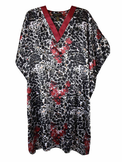 Women's Short Satin Caftan / Kaftan / Muumuu, Rose Petal Bloom Print