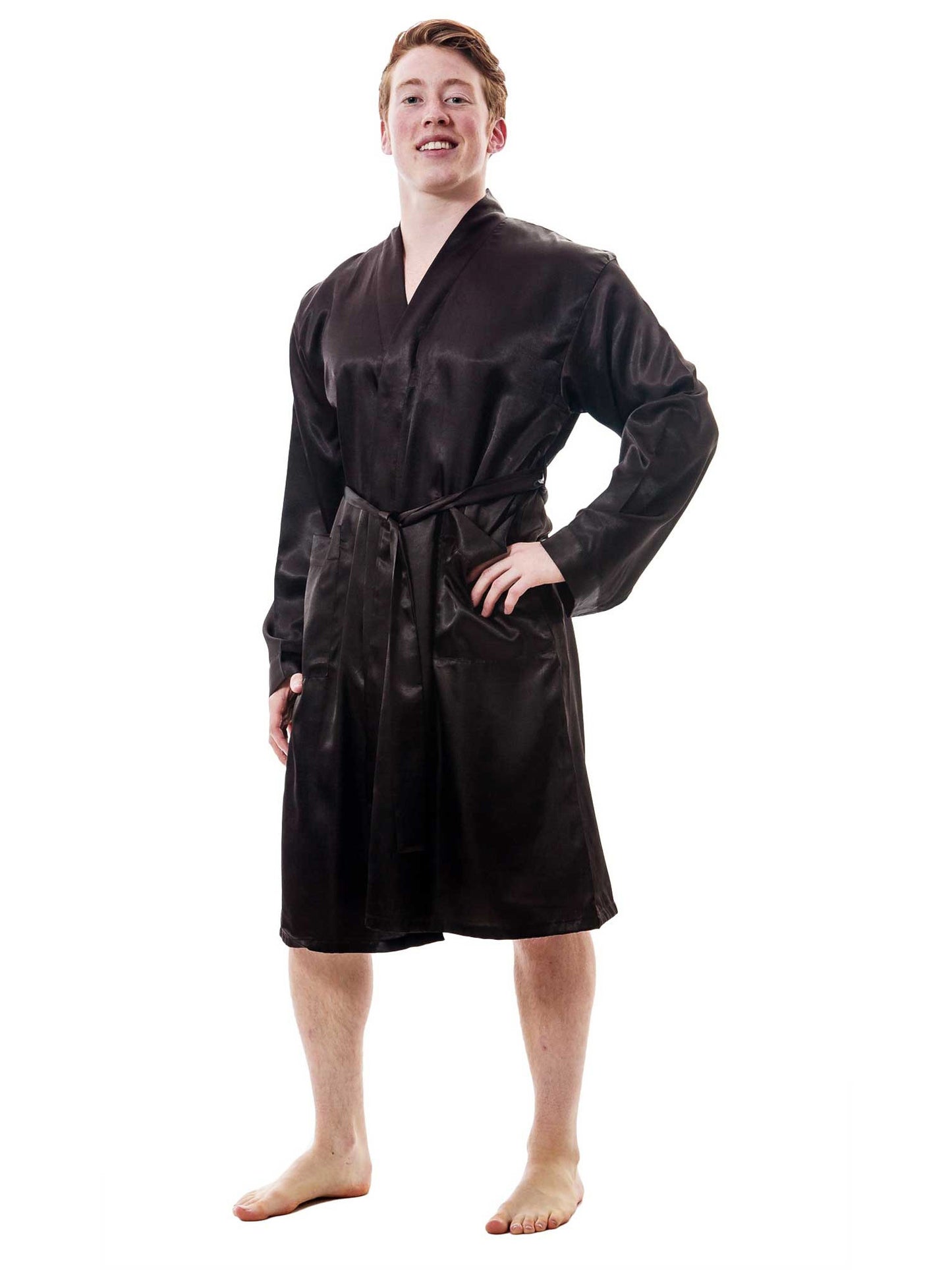 Up2date Fashion Men's Satin Lightweight Robe,Long Sleeve Silky Nightgown Loungewear