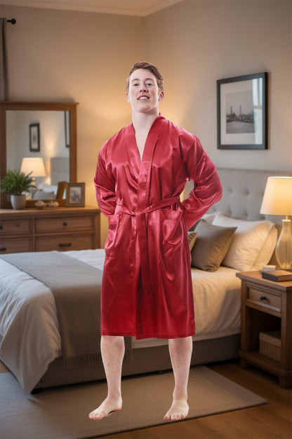 Up2date Fashion Men's Satin Lightweight Robe,Long Sleeve Silky Nightgown Loungewear