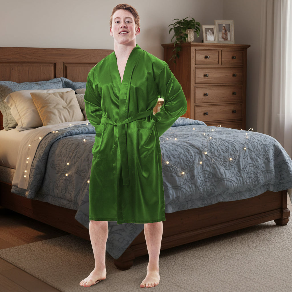 Up2date Fashion Men's Satin Lightweight Robe,Long Sleeve Silky Nightgown Loungewear