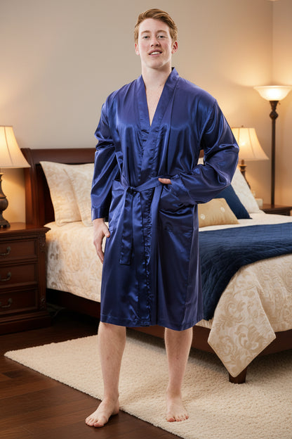 Up2date Fashion Men's Satin Lightweight Robe,Long Sleeve Silky Nightgown Loungewear