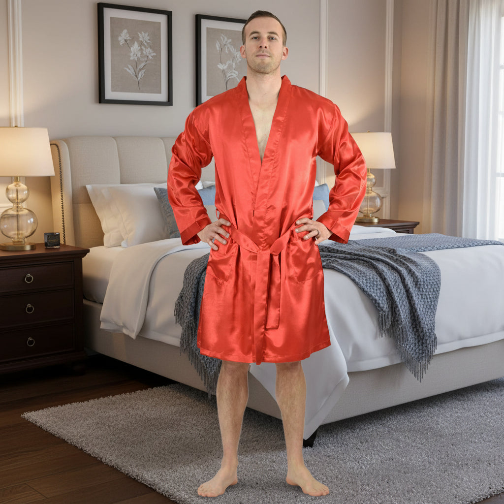Up2date Fashion Men's Satin Lightweight Robe,Long Sleeve Silky Nightgown Loungewear