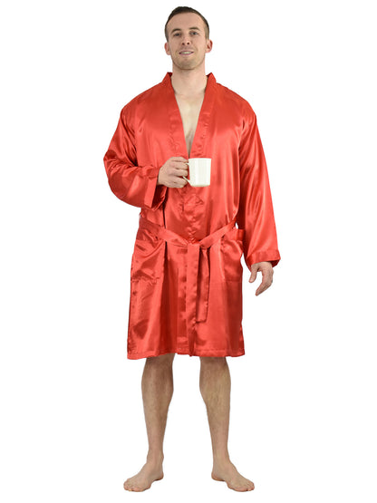 Up2date Fashion Men's Satin Lightweight Robe,Long Sleeve Silky Nightgown Loungewear