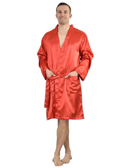 Up2date Fashion Men's Satin Lightweight Robe,Long Sleeve Silky Nightgown Loungewear