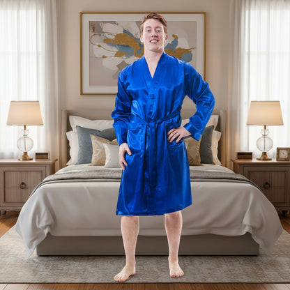 Up2date Fashion Men's Satin Lightweight Robe,Long Sleeve Silky Nightgown Loungewear