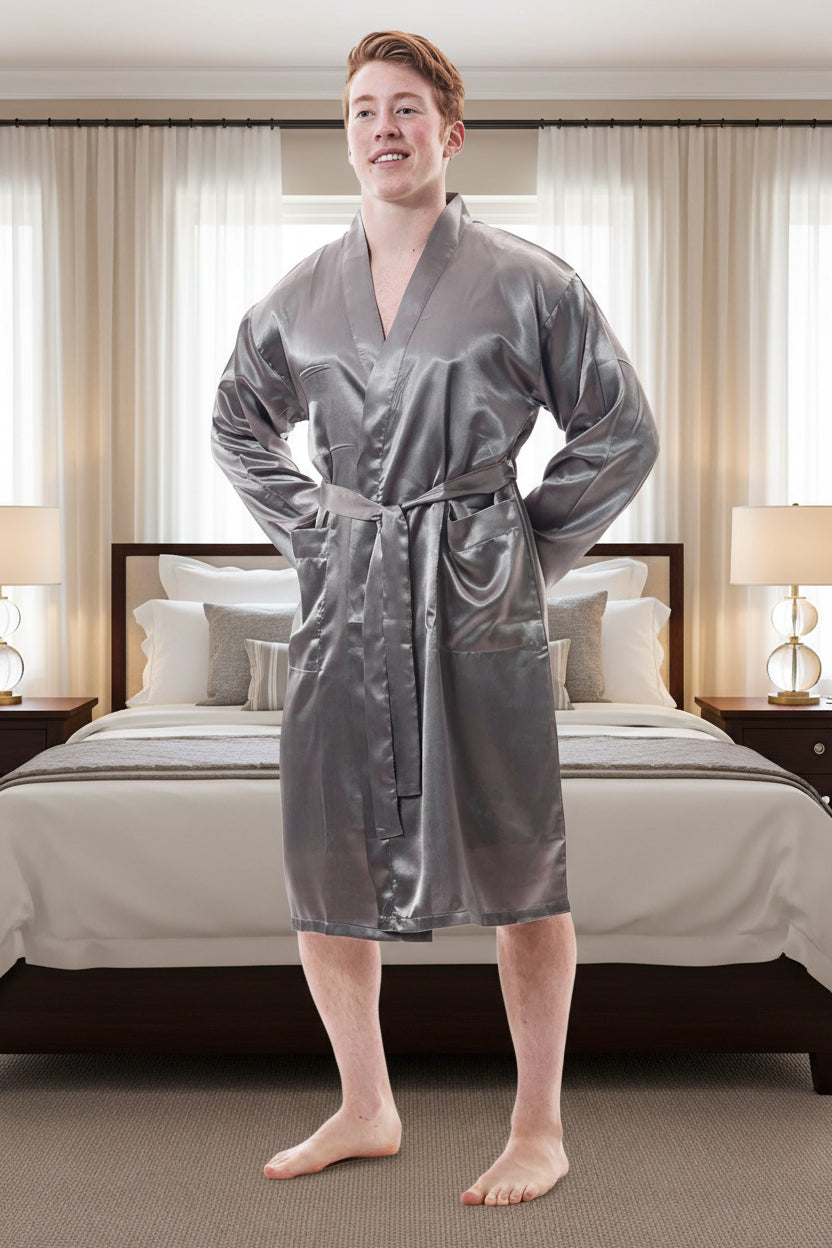 Up2date Fashion Men's Satin Lightweight Robe,Long Sleeve Silky Nightgown Loungewear