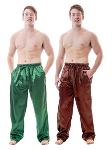 Men's Lounge Pants / Pajama Bottoms / Sleep Pants, Satin, 2-Piece Multicolor Combo in Brown and Green