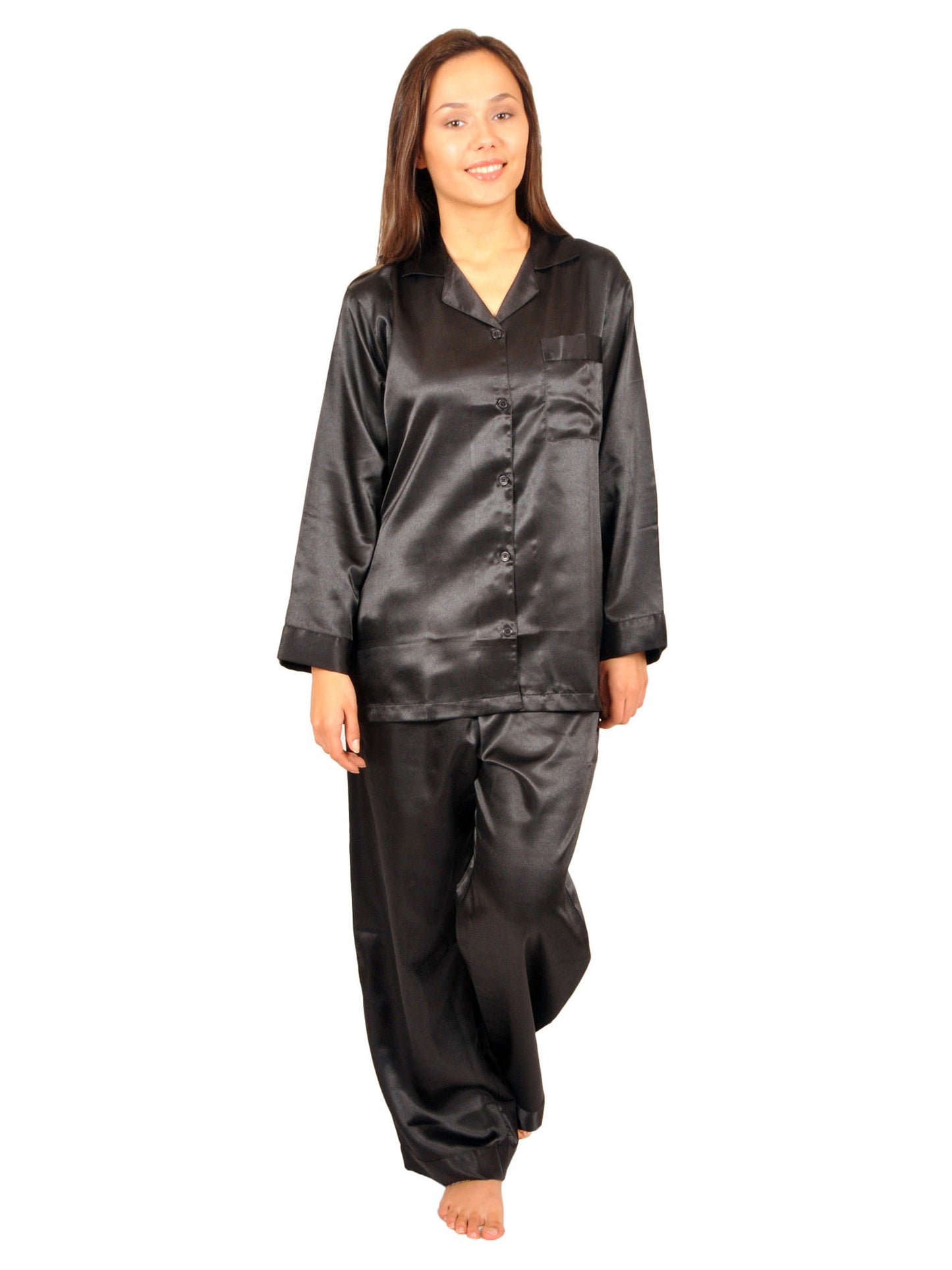 Up2date Fashion Women's Satin Pajama Set 2-Piece Long Sleeve Button Down Sleepwear Silky V-neck PJ Set with Pants