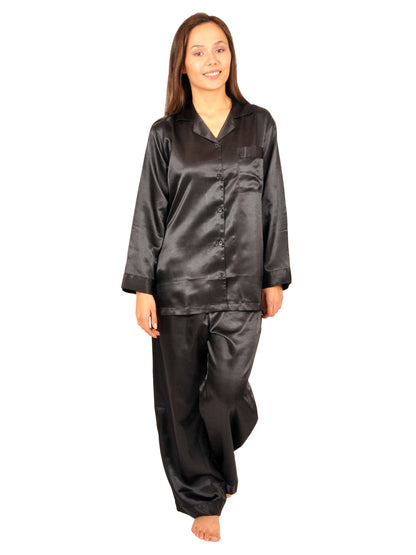Up2date Fashion Women's Satin Pajama Set 2-Piece Long Sleeve Button Down Sleepwear Silky V-neck PJ Set with Pants