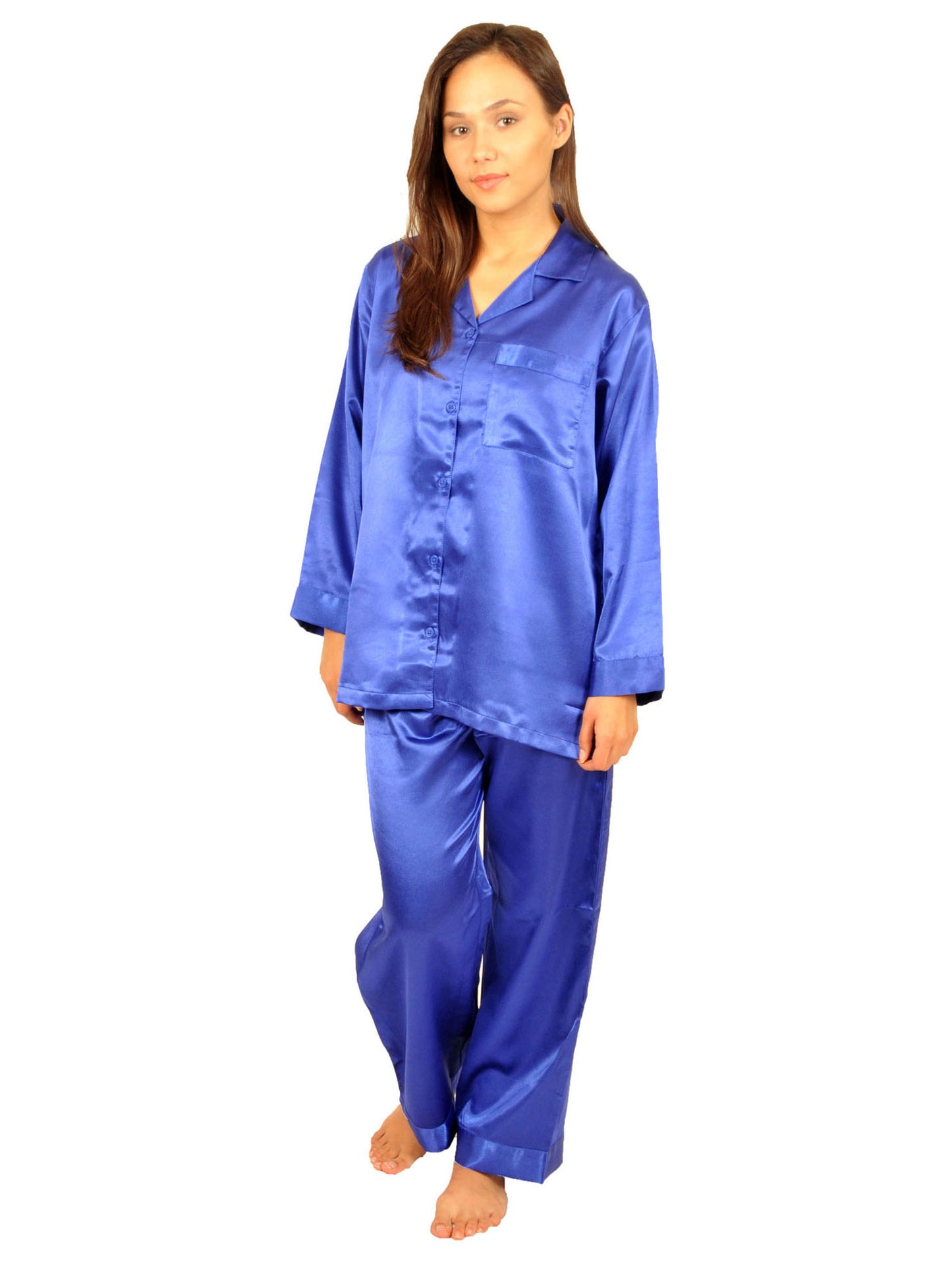 Up2date Fashion Women's Satin Pajama Set 2-Piece Long Sleeve Button Down Sleepwear Silky V-neck PJ Set with Pants