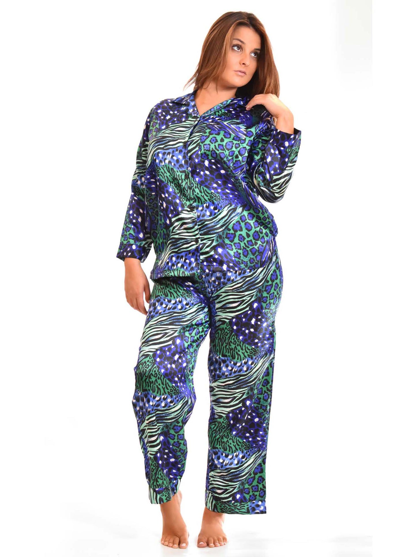 Up2date Fashion Women's Satin Pajama Set Long Sleeve Button Down Sleepwear 2-Piece Silky V-neck PJ Set with Pants