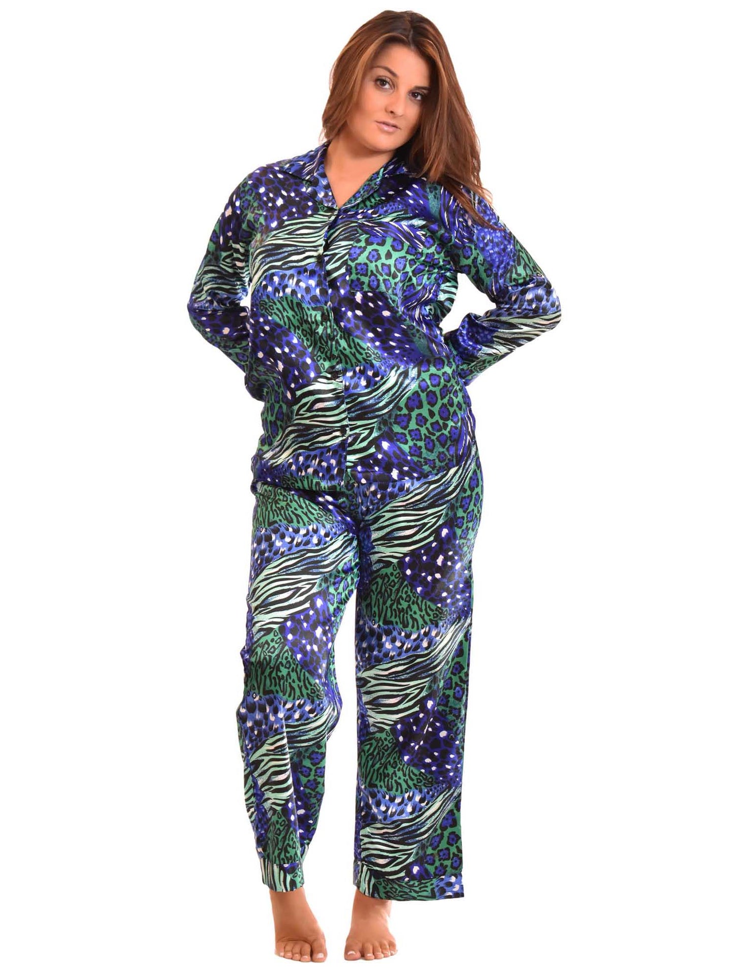 Up2date Fashion Women's Satin Pajama Set Long Sleeve Button Down Sleepwear 2-Piece Silky V-neck PJ Set with Pants