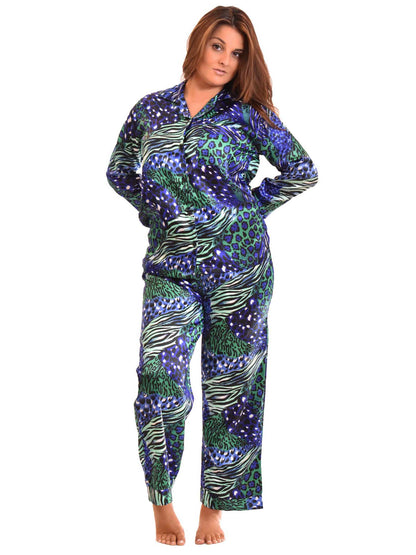 Up2date Fashion Women's Satin Pajama Set Long Sleeve Button Down Sleepwear 2-Piece Silky V-neck PJ Set with Pants