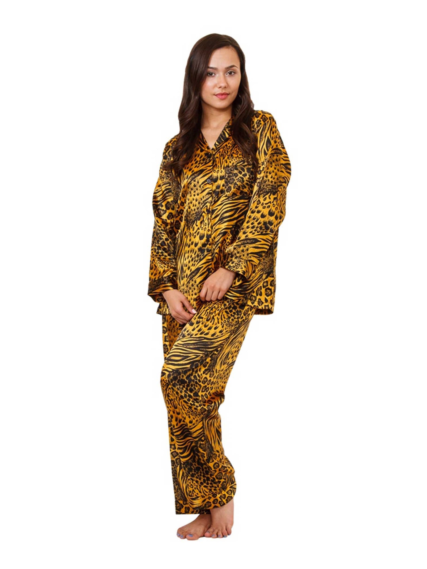 Up2date Fashion Women's Satin Pajama Set Long Sleeve Button Down Sleepwear 2-Piece Silky V-neck PJ Set with Pants