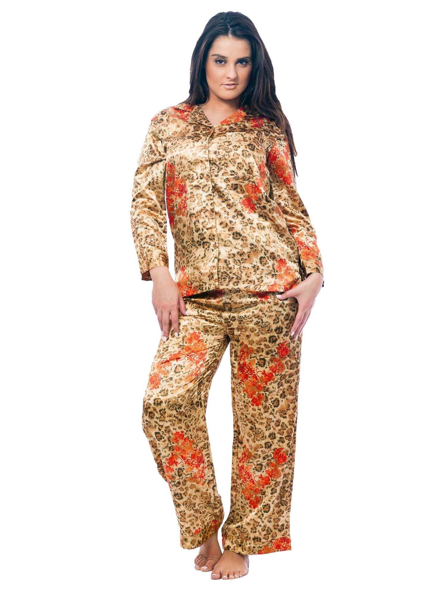 Women's Pajama Set / Pajamas / Pyjamas / PJs, Satin, Golden Cheetah Animal Print