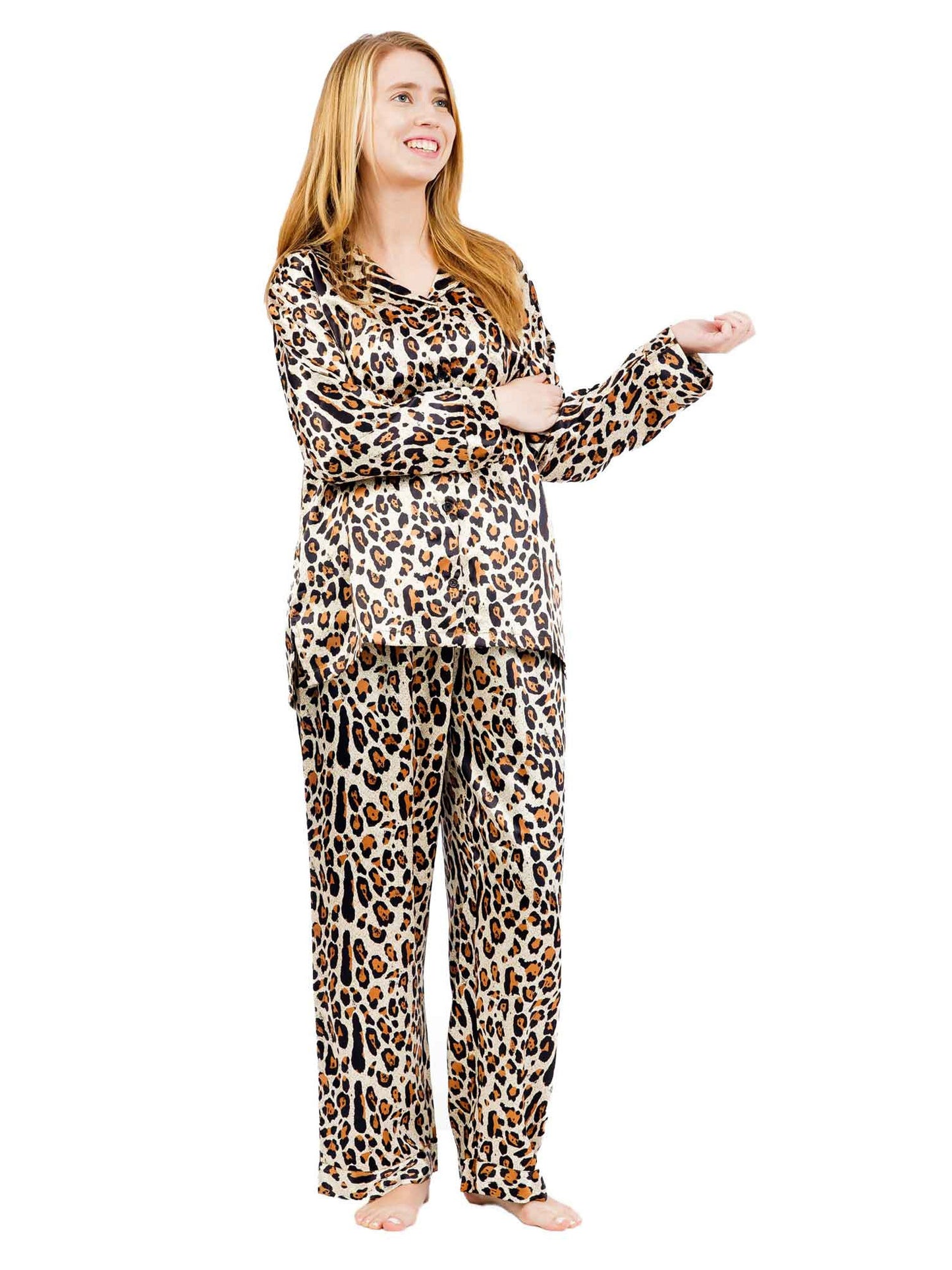 Up2date Fashion Women's Satin Pajama Set Long Sleeve Button Down Sleepwear 2-Piece Silky V-neck PJ Set with Pants