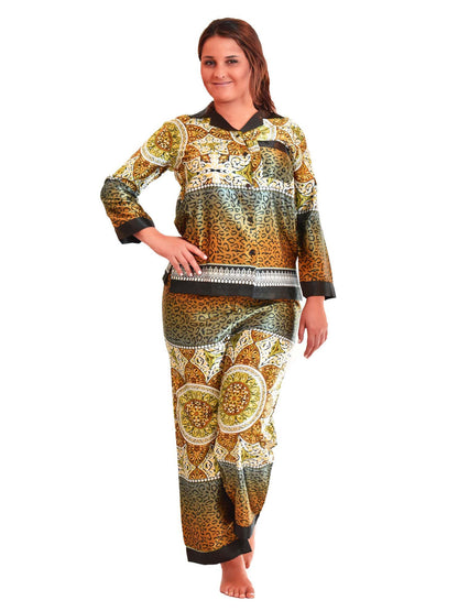 Up2date Fashion Women's Satin Pajama Set Long Sleeve Button Down Sleepwear 2-Piece Silky V-neck PJ Set with Pants