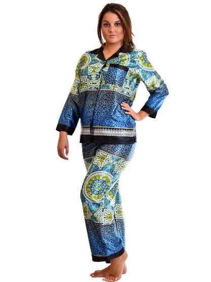 Up2date Fashion Women's Satin Pajama Set Long Sleeve Button Down Sleepwear 2-Piece Silky V-neck PJ Set with Pants