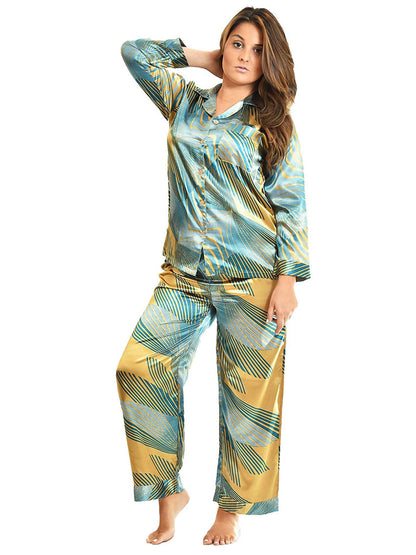 Up2date Fashion Women's Satin Pajama Set Long Sleeve Button Down Sleepwear 2-Piece Silky V-neck PJ Set with Pants