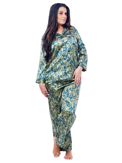Up2date Fashion Women's Satin Pajama Set Long Sleeve Button Down Sleepwear 2-Piece Silky V-neck PJ Set with Pants