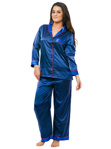 Women's Pajama Set / Pajamas / Pyjamas / PJs, Satin, Shawl Collar with Piping