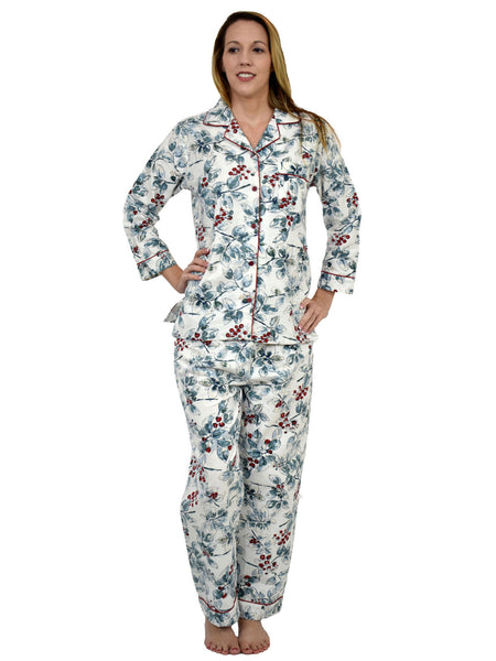 Women's Pajama Set / Pajamas / Pyjamas / PJs, 100% Cotton Flannel, Full Sleeve with Piping