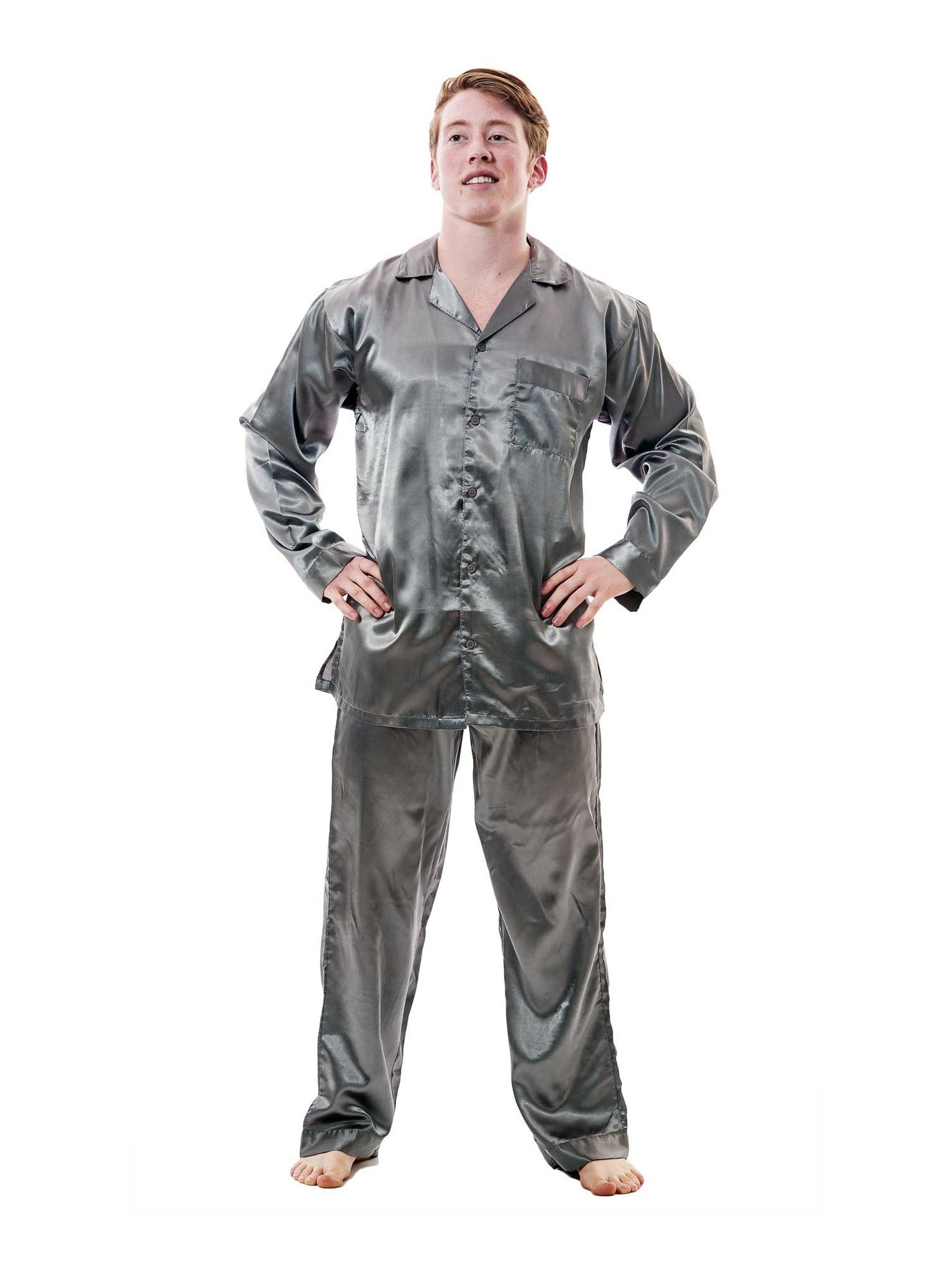 Pajamas Set Mens Silky Satin Pajamas Long Sleeve Loungewear 2-Piece Sleepwear Button-Down PJ with Long Pants