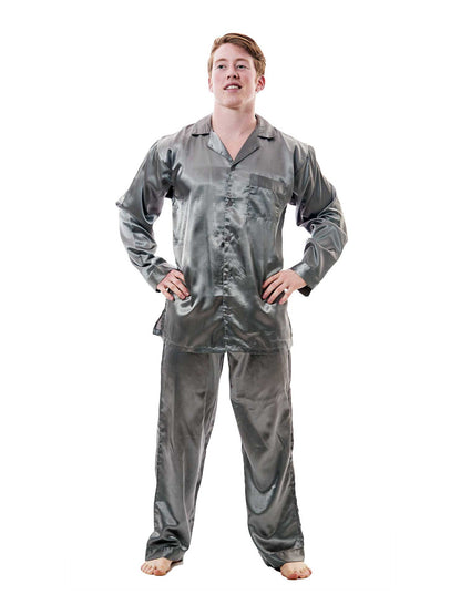 Pajamas Set Mens Silky Satin Pajamas Long Sleeve Loungewear 2-Piece Sleepwear Button-Down PJ with Long Pants
