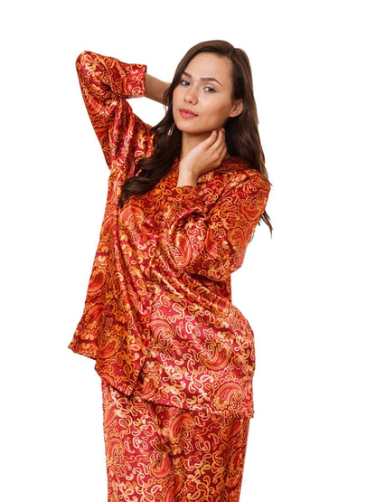 Up2date Fashion Women's Satin Pajama Set Long Sleeve Button Down Sleepwear 2-Piece Silky V-neck PJ Set with Pants