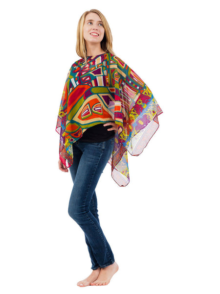 Women's Poncho, Modern Greco Print