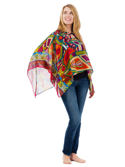 Women's Poncho, Modern Greco Print