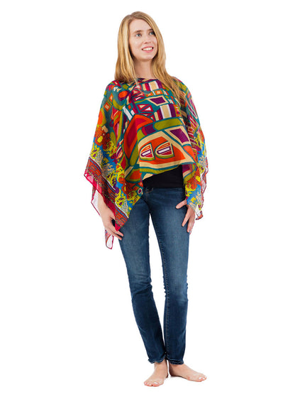 Women's Poncho, Modern Greco Print