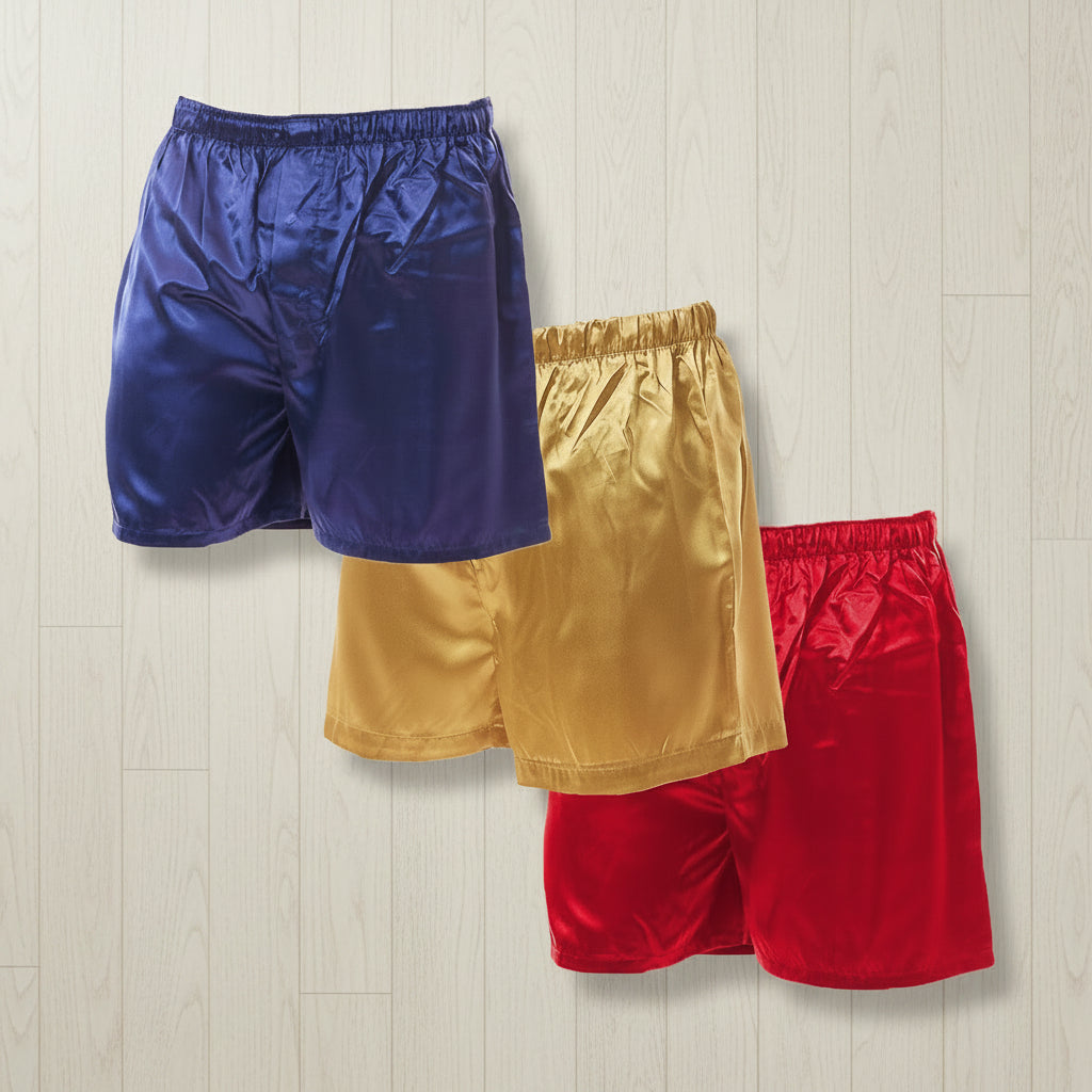 Men's Shorts / Boxers, Satin, 3-Piece Multicolor Combo Pack (MCS01-A)