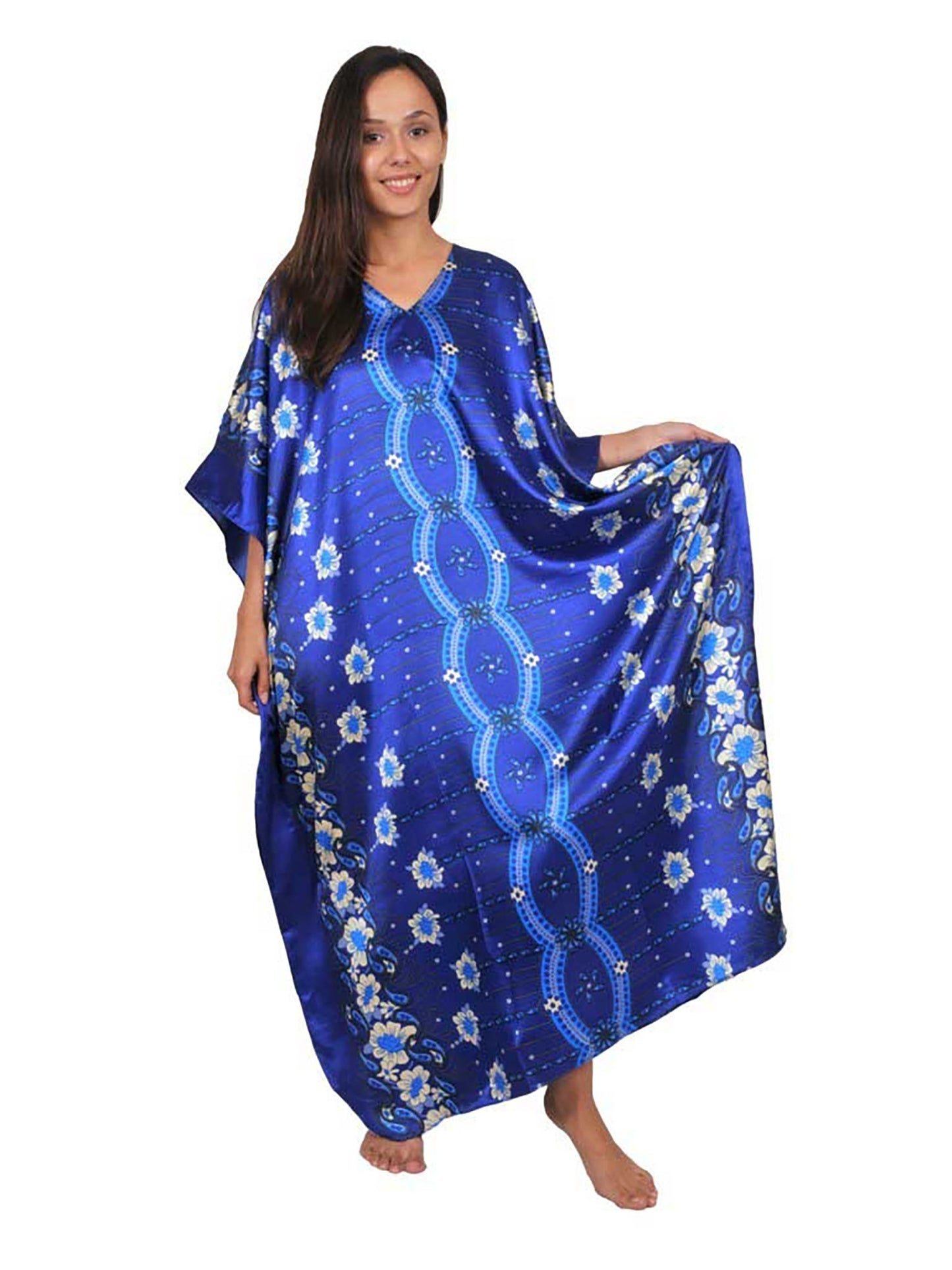 Women's Long Satin Caftan / Kaftan / Muumuu, Twilight Floral Print